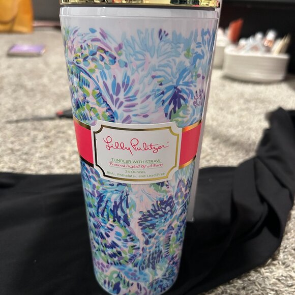 Lilly Pulitzer Other - Lilly Pulitzer NWT Tumbler with Straw - Blue and Purple Floral